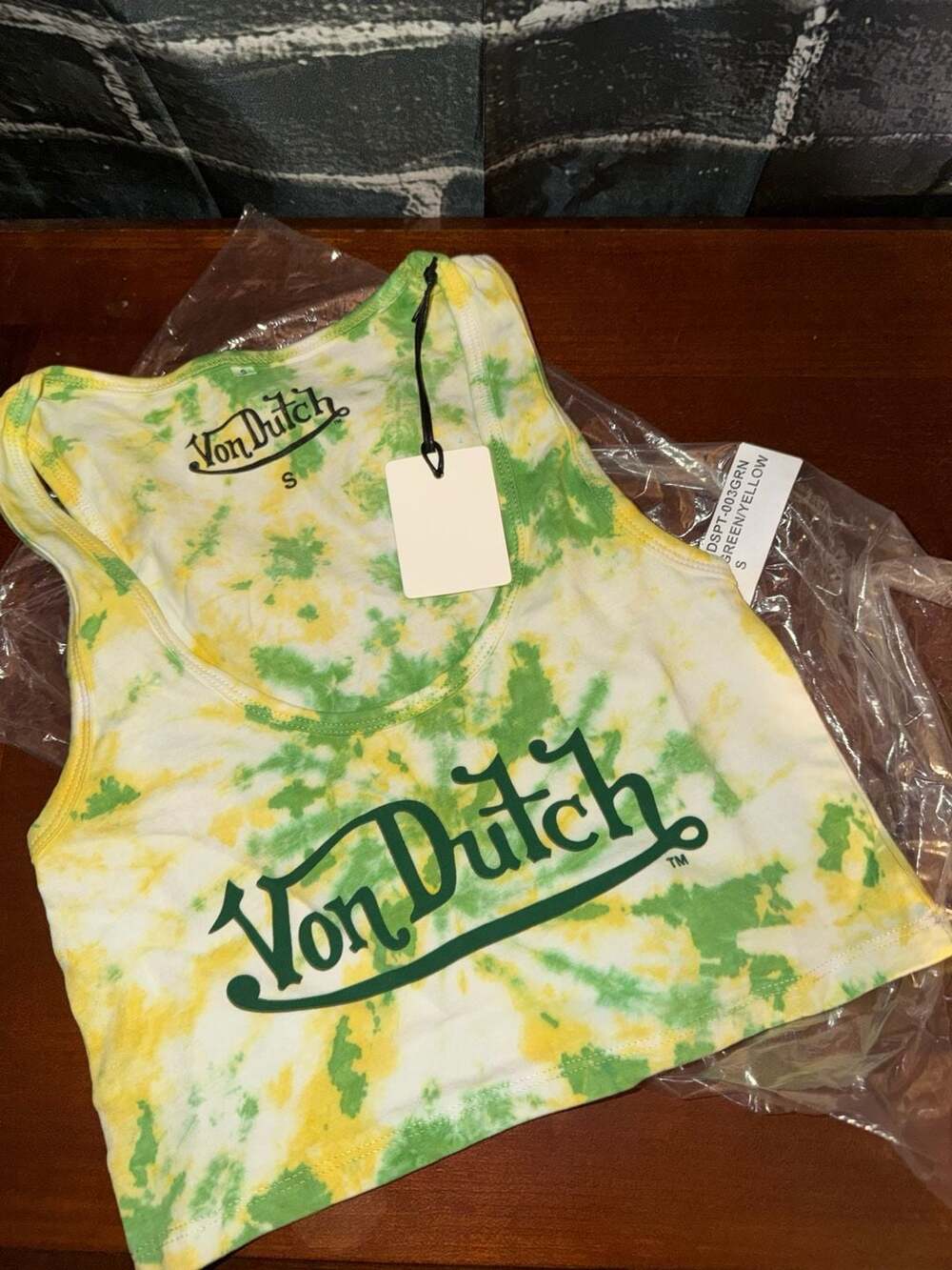 Von Dutch Green and Yellow Tie-Dye Crop Tank Top